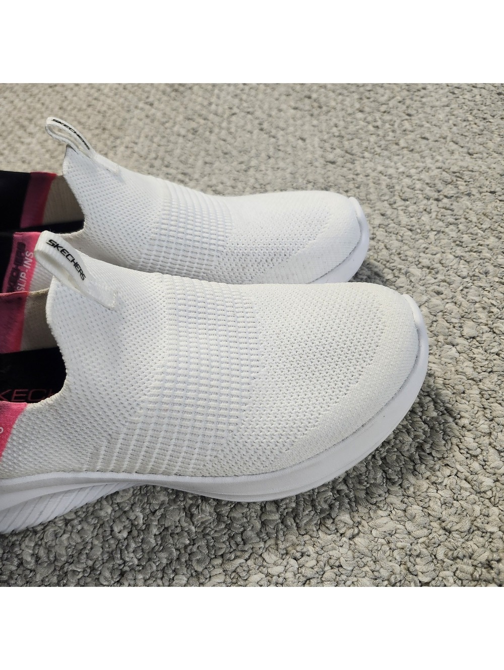 Skechers Slip-On White and Black Knit Sneakers with Pink Accents Size 6.5 - Picture 9 of 11